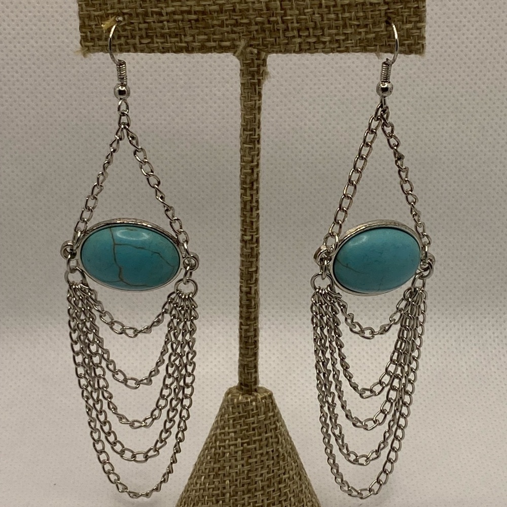⭐ 3/$15 ⭐ Bohemian Blue Turquoise & Silver Chain Dangle Drop Earrings ~ NEW